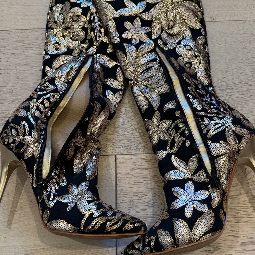 Shoe Republic LA Gold & Black Sequin Over-The-Knee Boots - Picture 11 of 11